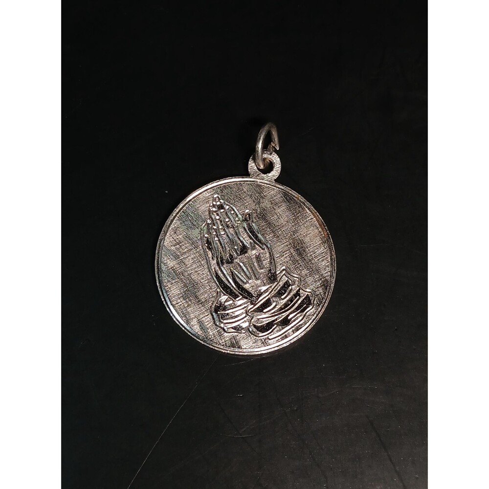 Sterling Silver Serenity Prayer Pendant Praying Hands Round Medallion 1"